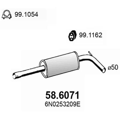 ASSO Mittelschalldämpfer für SKODA VW SEAT AUDI JZW253209AA 6Q0253209C 6N0253209E 58.6071 Image