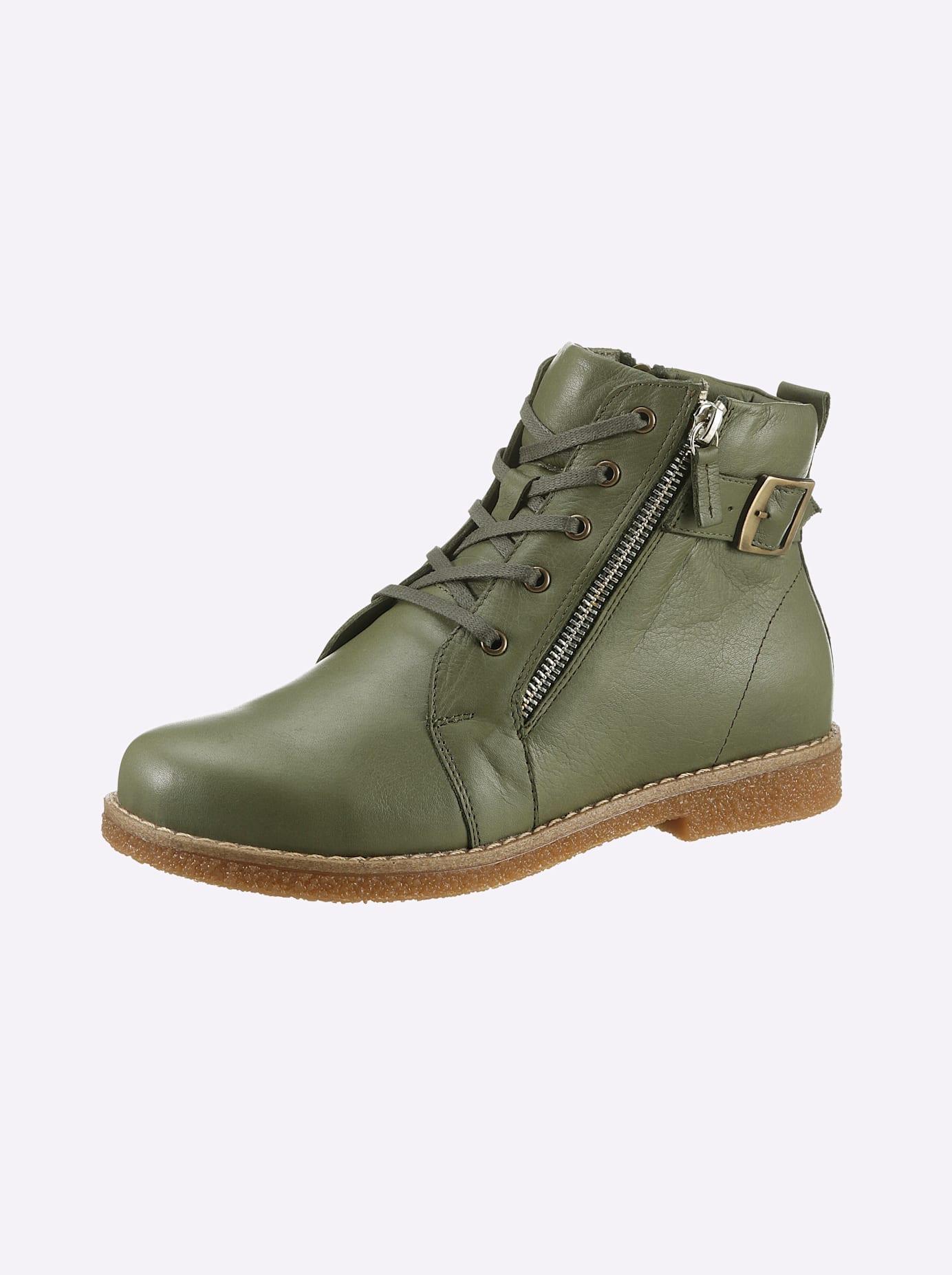 Schnürstiefelette ANDREA CONTI, Damen, Gr. 37, grün (khaki), Glattleder, Leder, Schuhe