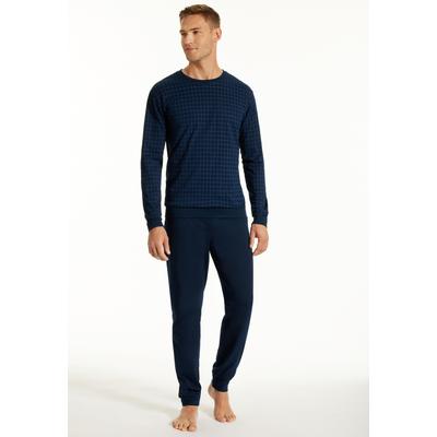 Schlafanzug UNCOVER BY SCHIESSER "UNCOVER Nightwear", Herren, Gr. 56, 804, blau, Single Jersey, Obermaterial: 100% Baumwolle, casual, bequem lang, Rundhals, Langarm, Homewear-Sets, Langarm, Rundhals-Ausschnitt, Single Jersey-Qualität, weich Image