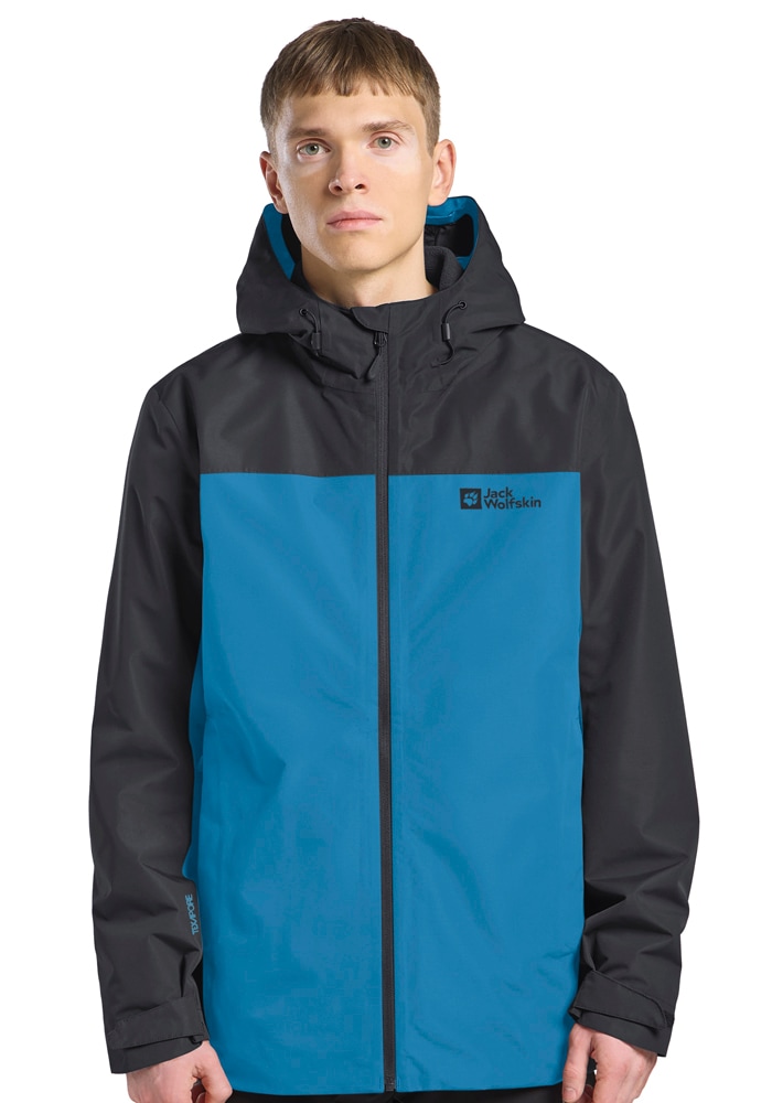 3-in-1-Funktionsjacke JACK WOLFSKIN "TAUBENBERG 3IN1 JKT M", Herren, Gr. M, blau (aurora blau), Obermaterial: 100% Polyester, normal, hoch geschlossener Ausschnitt, mit verstellbarem Klettverschluss, Jacken, 3in1, wasserdicht, winddicht,...