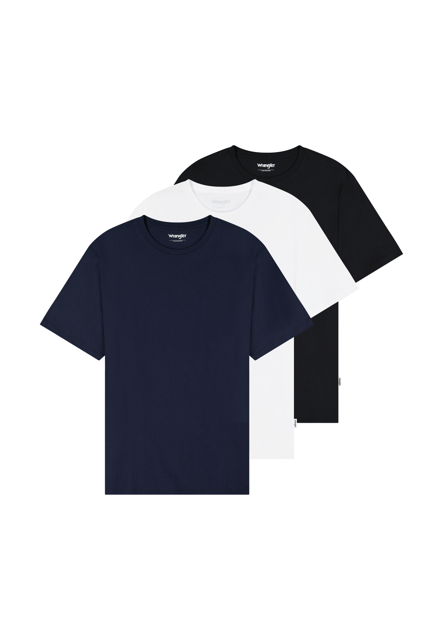 T-Shirt WRANGLER "3_PACK_TEE", Herren, Gr. L, weiß navy schwarz, Jersey, Obermaterial: 100% Baumwolle, unifarben, regular fit taillenbedeckt, Rundhals, Shirts Image