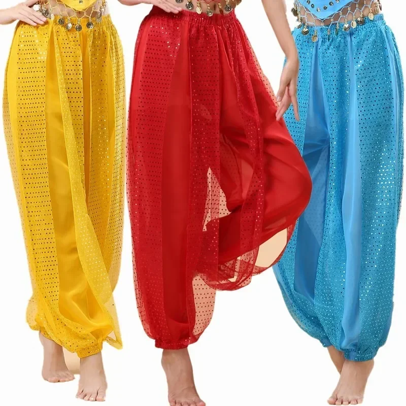 Indian Dance Performance Practice Pants Ethnic Dance New Adult Belly Dance Chiffon Practice Costumes Highlights Pants