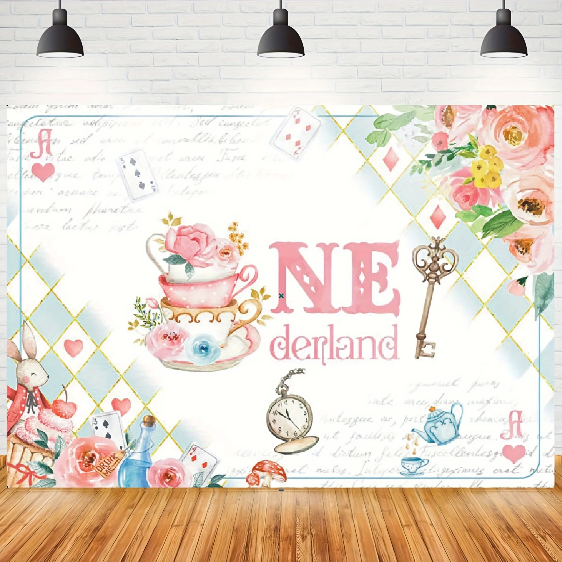 1 year birthday party photo background Poker pocket watch key photo decoration flower tea party photo