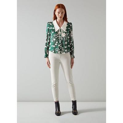 Beecham Whimsical Floral Print Silk Blouse Pine Grove Cream, Pine Grove Cream