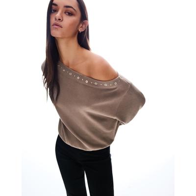 Bershka Studded Knit Sweater Women Xs Brown