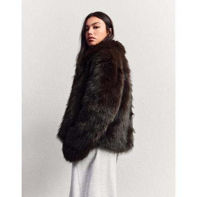 Bershka Faux Fur Jacket Women Xs Brown