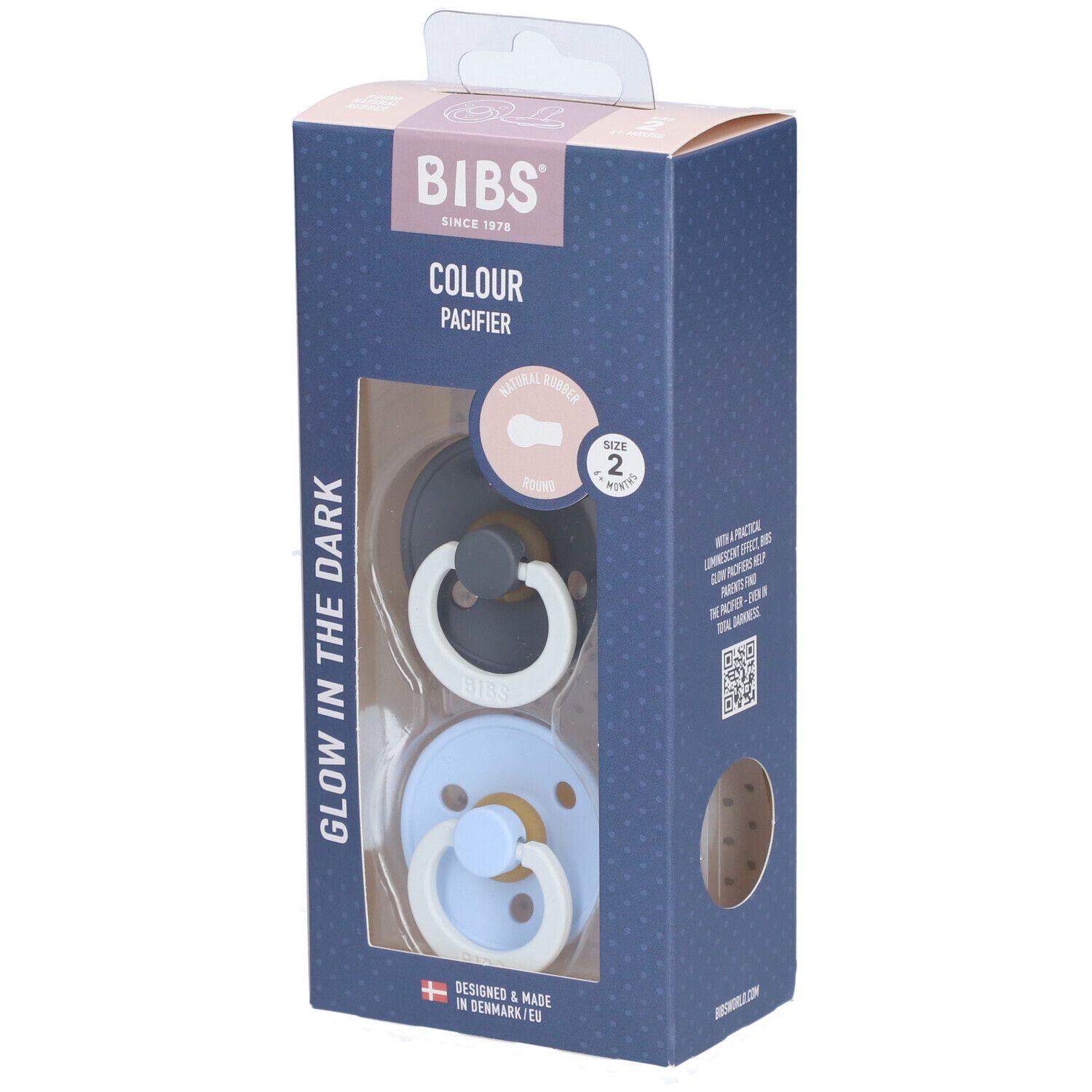 Bibs Fopspeen Glowdark Iron/Baby Blue Duo 6-18 2 St Sauger Image