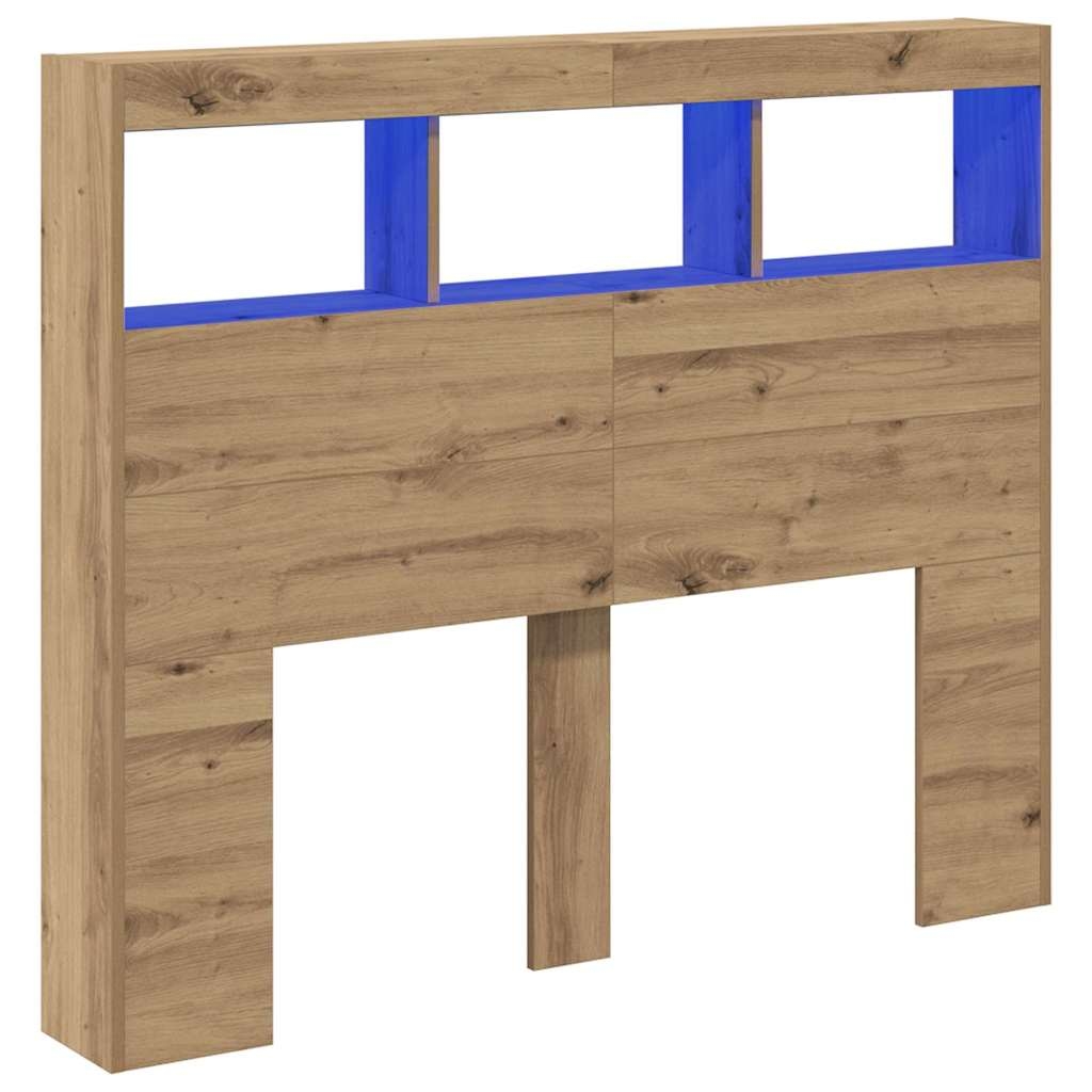 vidaXL Kopfteil-Schrank mit LED Eiche handwerklich 121 x 17 x 102 cm Image