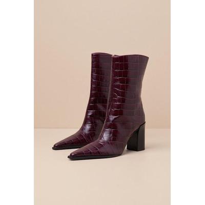 Raffaela Merlot Wine Leather Croc-Embossed Ankle Boots - Pink - SCHUTZ SHOES Boots