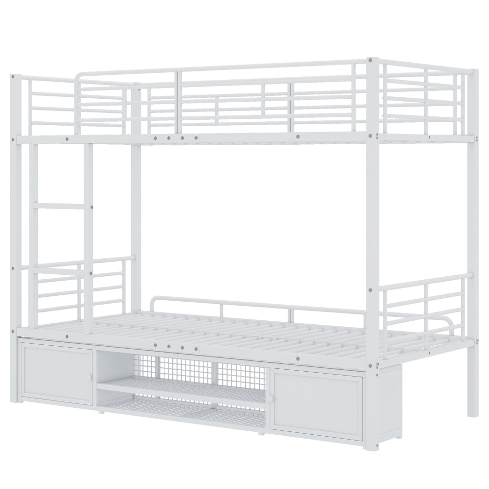 Letto a soppalco in metallo bianco 90×200 cm con contenitore