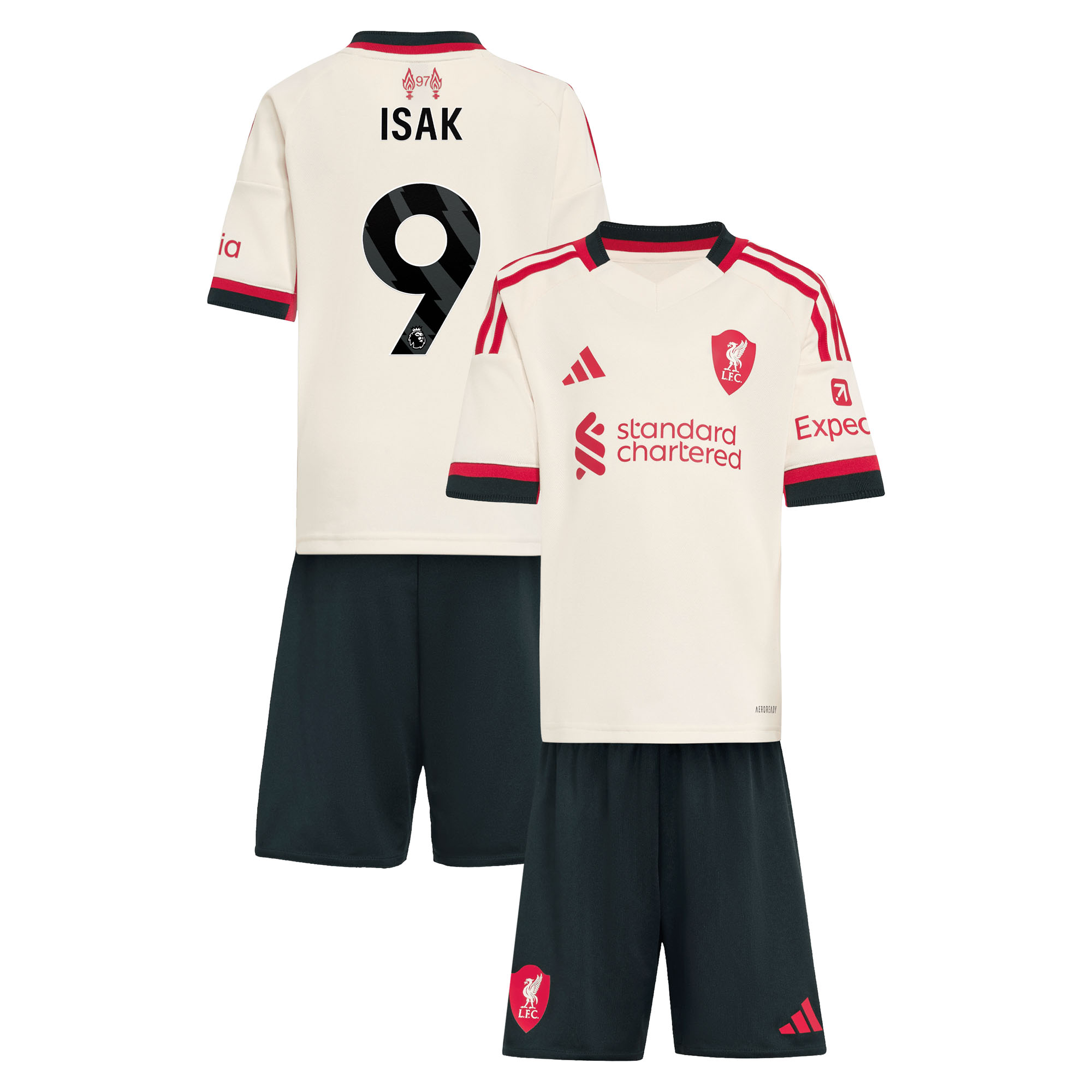 Liverpool adidas Auswarts-minikit 2025-26 mit Aufdruck Isak 9 Image