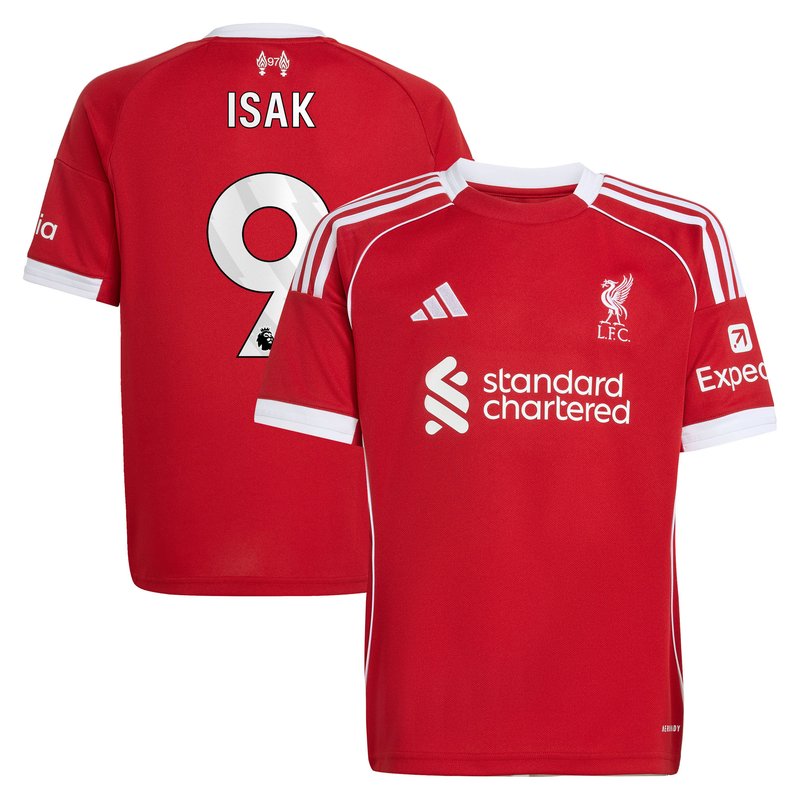 Maillot Liverpool adidas Domicile 25/26 - Enfant avec flocage Isak 9 - unisexe Taille: 13-14 Years