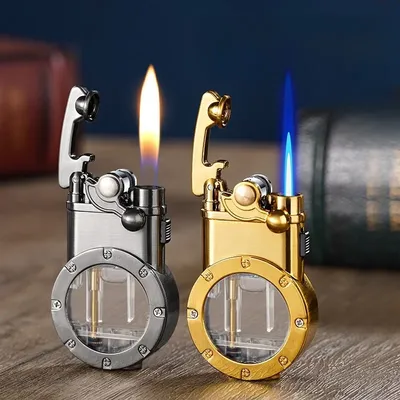 Kipphebel Dual Fire Butan Gas Feuerzeug Metall Sichtbares Gas Fenster Jet Flame Switching Open Flame Zigarrenfeuerzeuge Rauchen