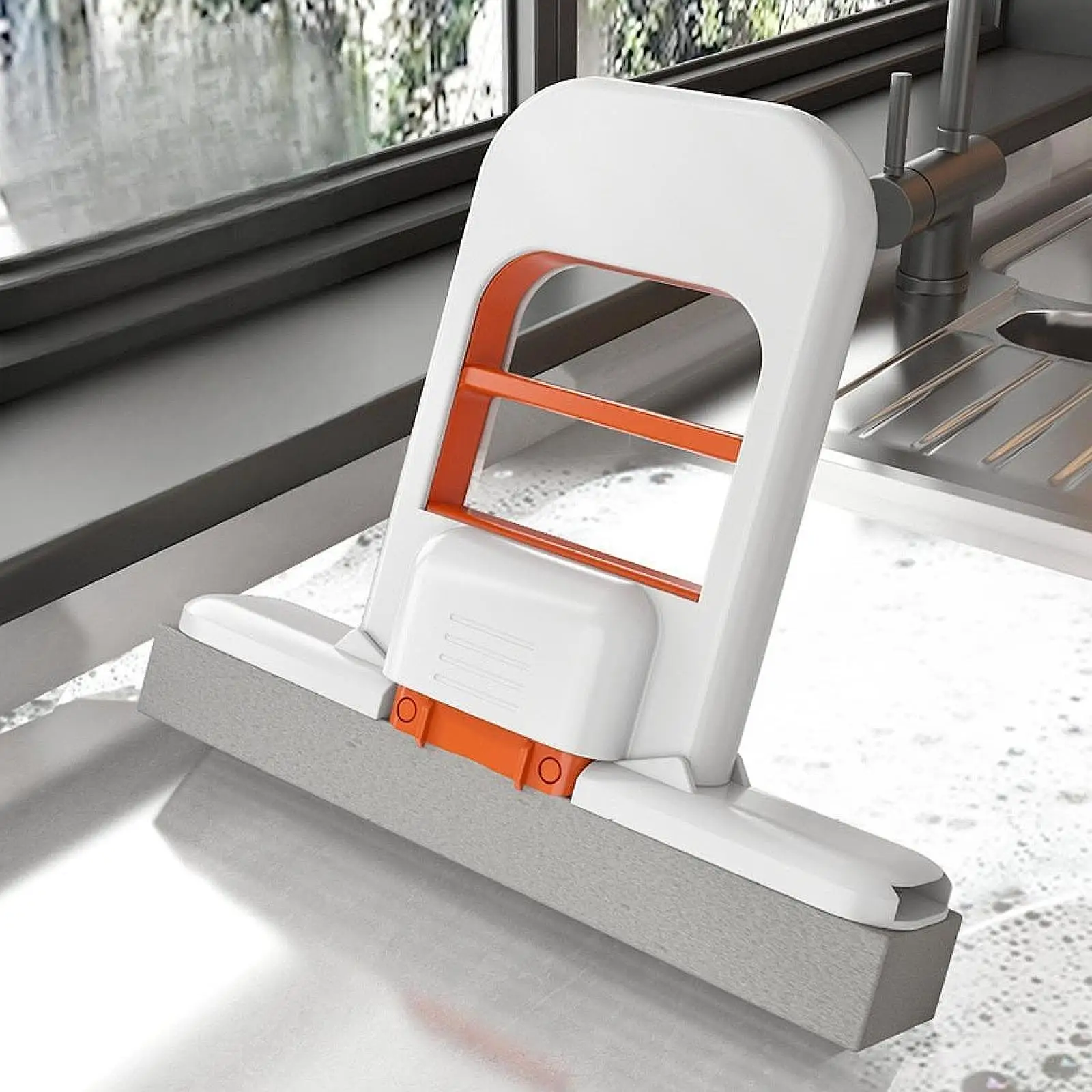 Selbstquetschender Mini-Mopp, tragbarer Reinigungsmopp, super saugfähig, für Küchenzähler, Badezimmerarbeitsplatten, Spiegel, trockener und nasser Einsatz, Schwamm Image