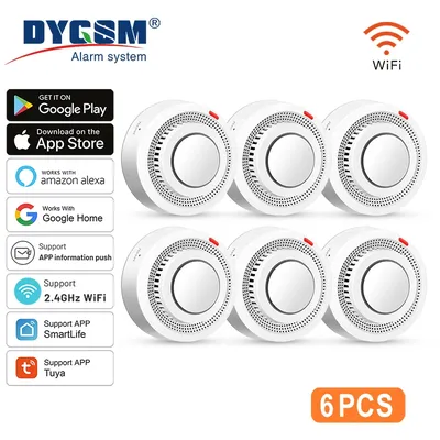 6er-Pack Tuya WiFi Smart Smoke Sensor Smartlife APP-Steuerung Rauchmelder 85dB On Site Alarm Unterstützt Alexa und Google Assistant