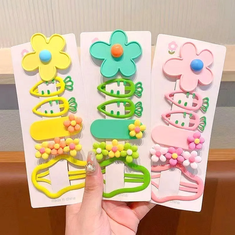 6Pcs Karotte Blumen BB Clips Set für Kinder Haar Zubehör Süße Druck Haar Clips Mädchen Haarspange Ins Kopfbedeckung haarnadel Ornamente Image