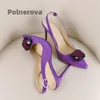 Kristall Jewel Slingback Sandalen Frauen Lila Gold Patent Leder Spitze Zehen High Heels Schuhe frauen Sommer Büro Dame Schuhe