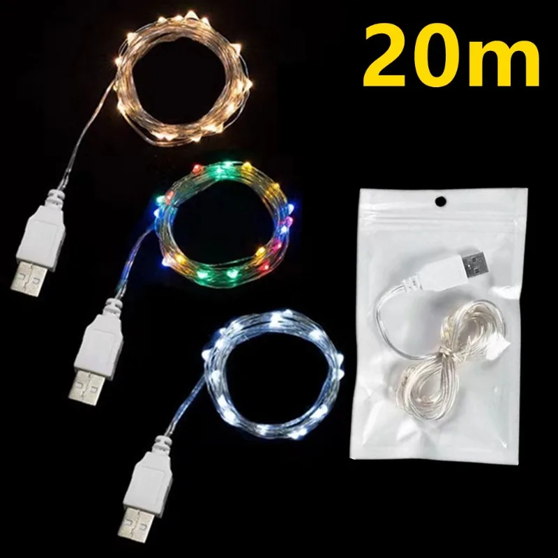 3/10/20M USB LED Lichterketten Kupfer Silber Draht Girlande Licht Wasserdichte Lichterkette Für Weihnachten hochzeit Party Dekoration