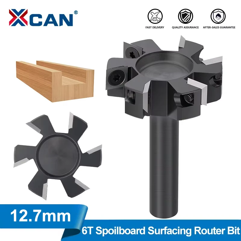 XCAN CNC Spoilboard Surfacing Router Bit 12,7 mm Schaft 6-Flügel Einsatz Hartmetall Holz Hobel Bit Platte Abflachung Bit Image
