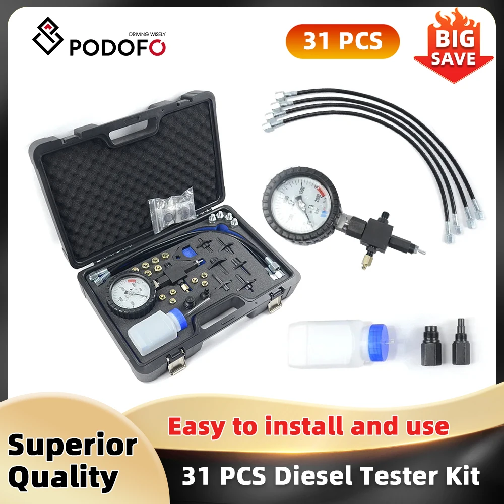 Podofo 0-2000bar Diesel Tester Kit Automotive Diesel Common Rail Pressure Test Kit Pressure Gauge for Injector Leakage Test Image