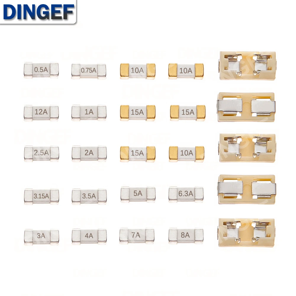 10 Stück 1808 SMD-Sicherung, flinke Oberflächenmontagesicherungen, 0,5 A, 0,75 A, 3 A, 4 A, 5 A, 6,3 A, 10 A, 12 A, 15 A, 500 mA, 750 mA, für PCB-Schaltungsschutz Image