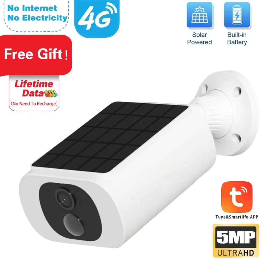 Smart Tuya 5MP Lebenslange Daten 4G Solar Sicherheit Outdoor Keine SIM Erforderlich Solar Lade IP Kamera PIR Erkennen Sicherheit schutz Image