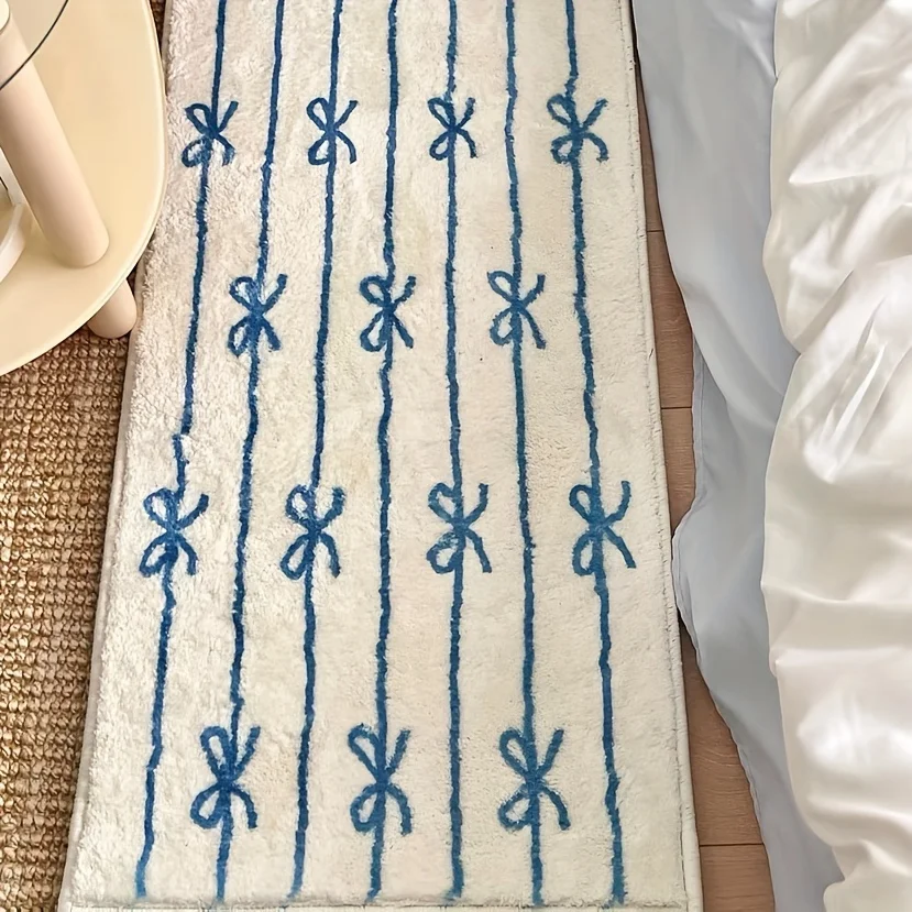 VIKAMA Niedliche Schleife im Ins-Stil, kurzer, zotteliger Teppich, Schlafzimmer, Arbeitszimmer, dekorativer Teppich, Nachttisch-Teppich, Erkerfenster-Pad, Heimdekoration Image
