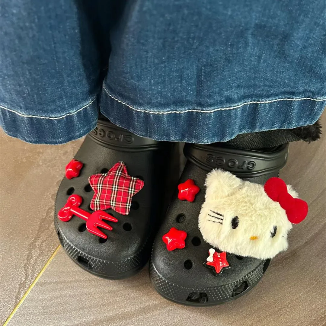 Rosa Plüsch Katze süße dreidimensionale Loch Schuhe Schuh Blumen japanischen Stil Schuhschnallen Cartoon DIY Schuh obere Dekoration