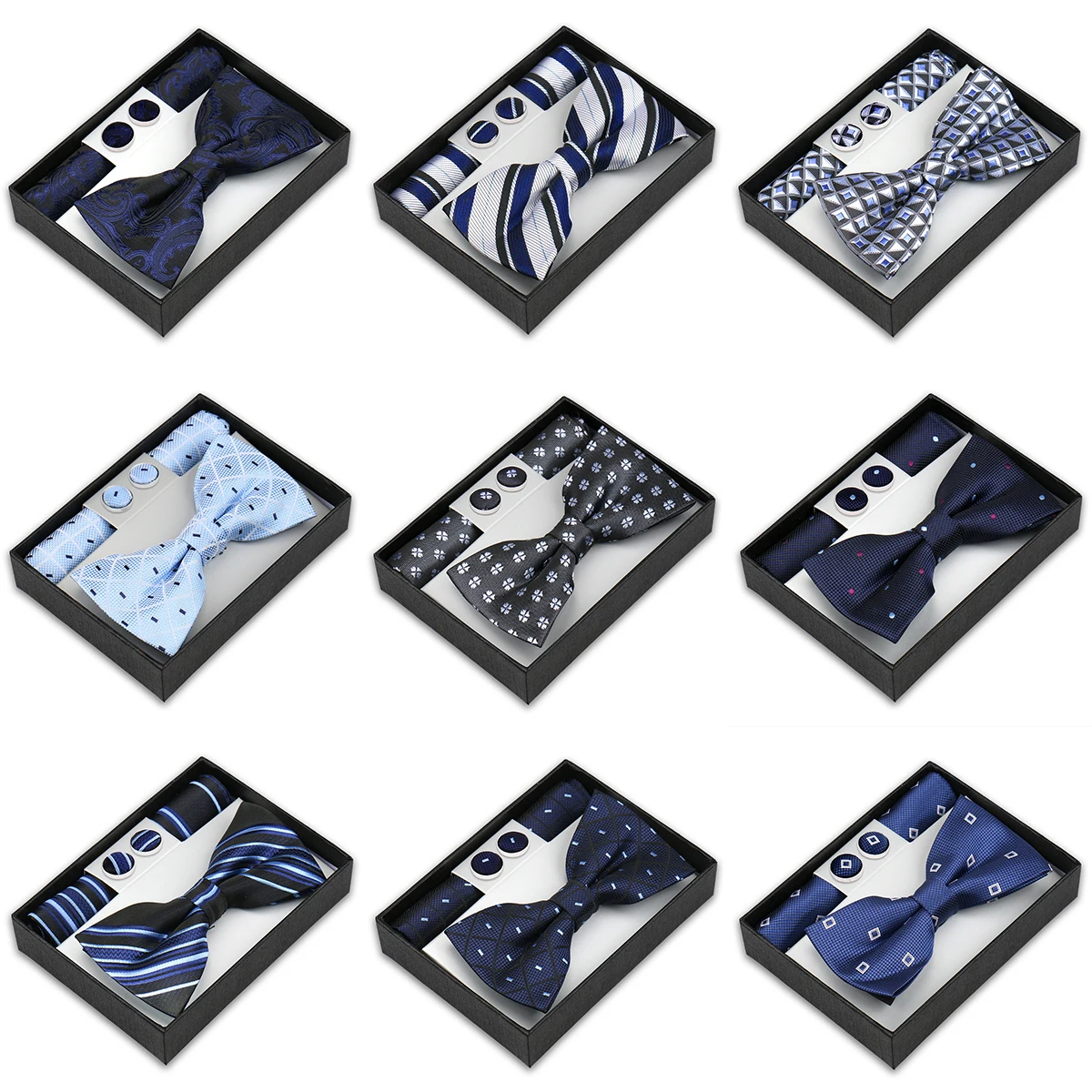 3-teiliges Fliege-Set für Herren mit Einstecktuch, Manschettenknöpfen, Paisley-Plaid, Schmetterlings-Anzug, Accessoire, modische Hochzeit, Einstecktuch-Fliege Image