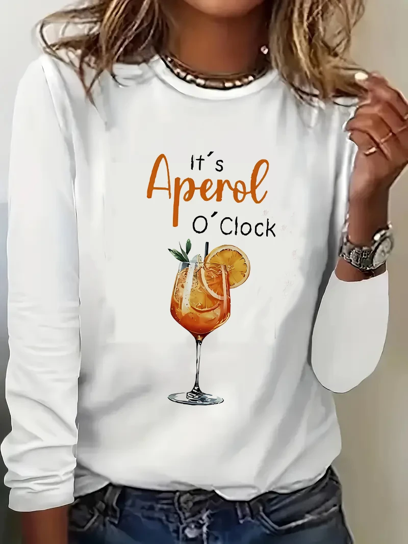 Lemon Wine Drink Art Bedrucktes Langarmshirt Lustiges Gothic T-Shirt Damen Print T-Shirt Rundhals Top T-Shirt Lässig