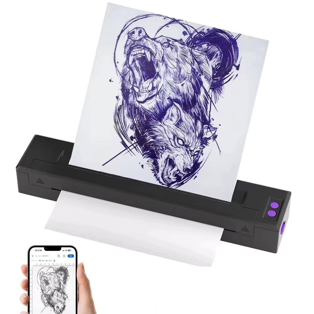 Kabelloser Tattoo-Transfer-Schablondrucker, Bluetooth-Tattoo-Drucker, Thermo-Kopierer, kompatibel mit Smartphone und PC Image