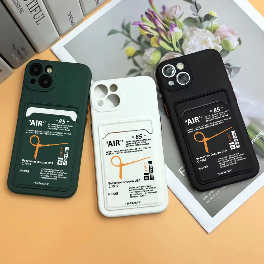 Coque de téléphone portefeuille pour iPhone, marque de chaussures de sport, étiquette de rencontre AIR, coque arrière blanche, iPhone 14 Pro Max, iPhone 12, iPhone 13 Pro, iPhone 15, iPhone 16Plus, 85
