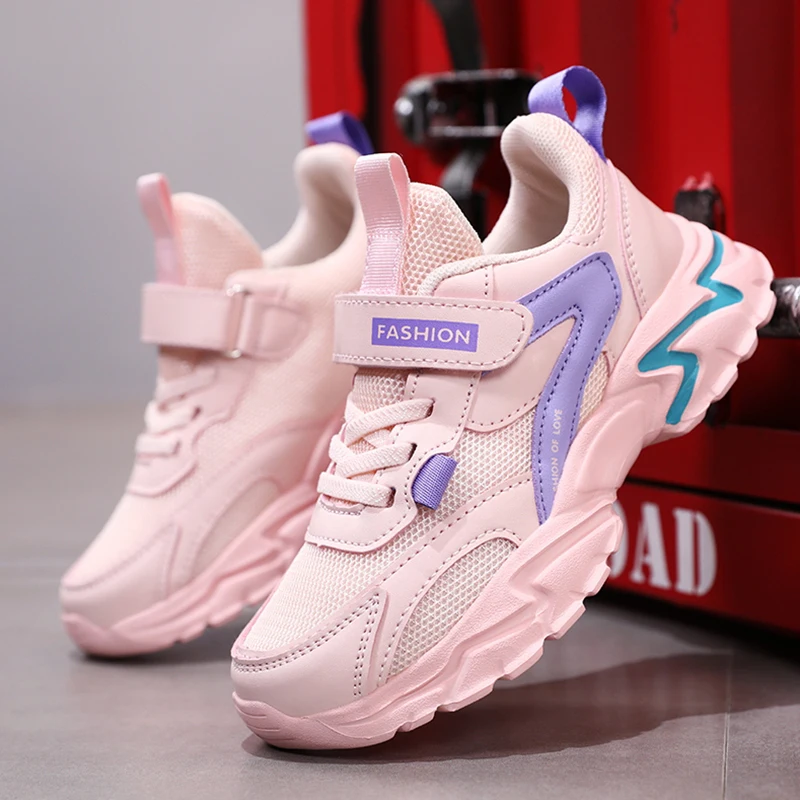 Mädchen-Sportschuhe, rosa, atmungsaktive Laufschuhe für Kinder, rutschfest, bequem, Sport, Tennis, Wanderschuhe, Klettverschluss