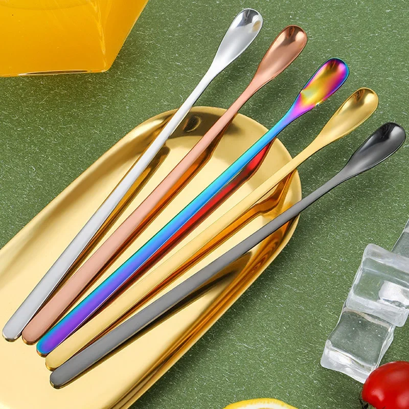 3PCS Edelstahl Rühren Löffel Saft Eis Scoop Geschirr Geschirr Besteck Regenbogen Eis Küche Home Living Image