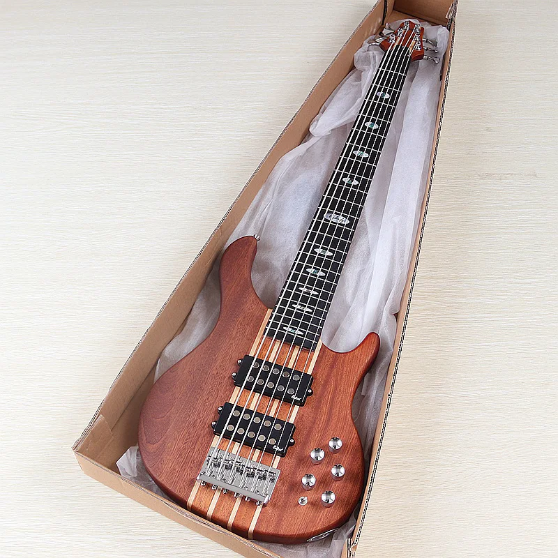 Hals durch E-Bass, 43 Zoll, 6 Saiten, 5 Saiten, Baum-Burl-Top, massives Sapele-Matt mit aktiver und passivem Schalter Image