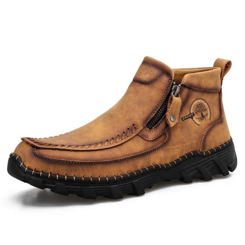 Männer Stiefel Herbst Winter Neue Handgemachte High-top Casual Schuhe Im Freien Nicht-slip Wandern Männer Schuhe Zipper Stiefeletten plus Größe 38-48
