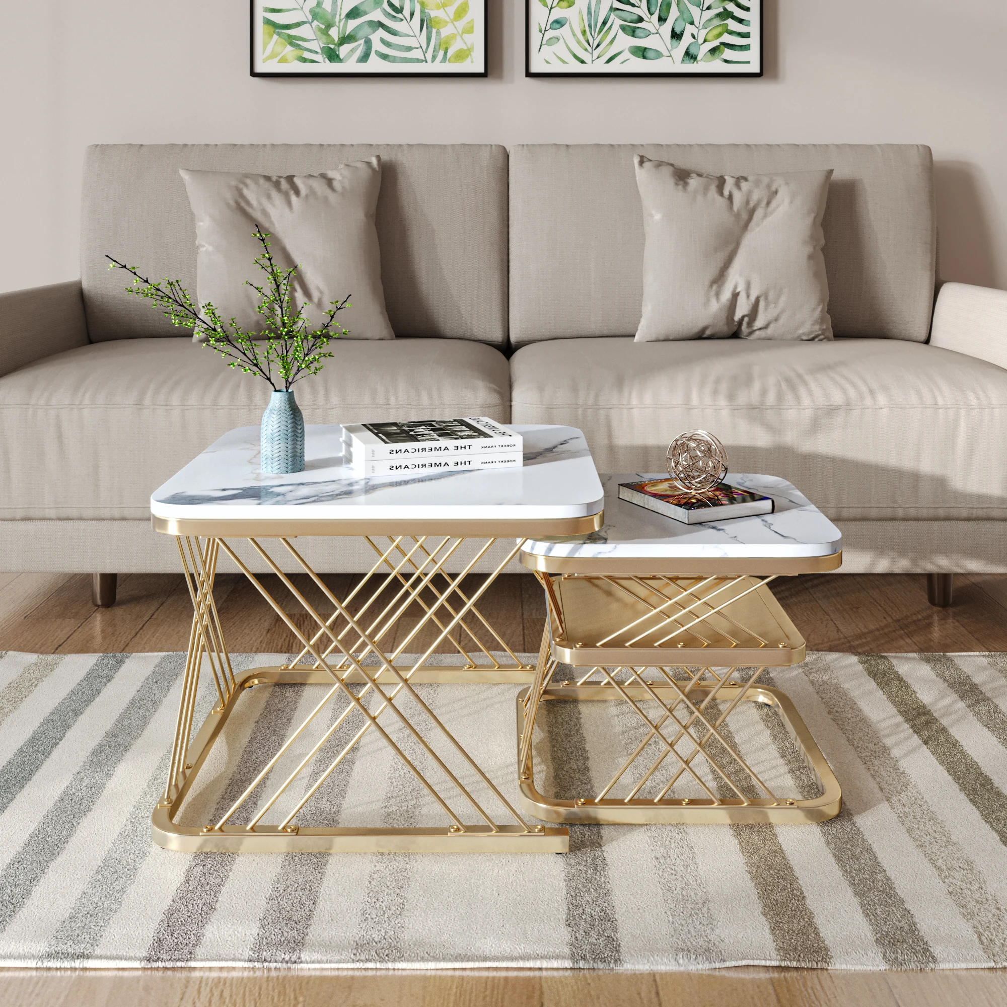 Table basse Rosahqnda (lot de 2), tables basses gigognes, tables d