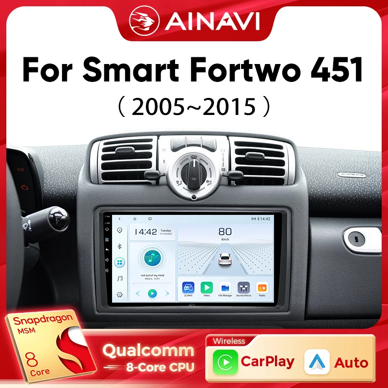 Ainavi Autoradio Für Mercedes Benz 2005 2007 2009 2011 2015 Smart Fortwo 451 Drahtlose Carplay Android Auto Multimedia 4G 2 DIN Image