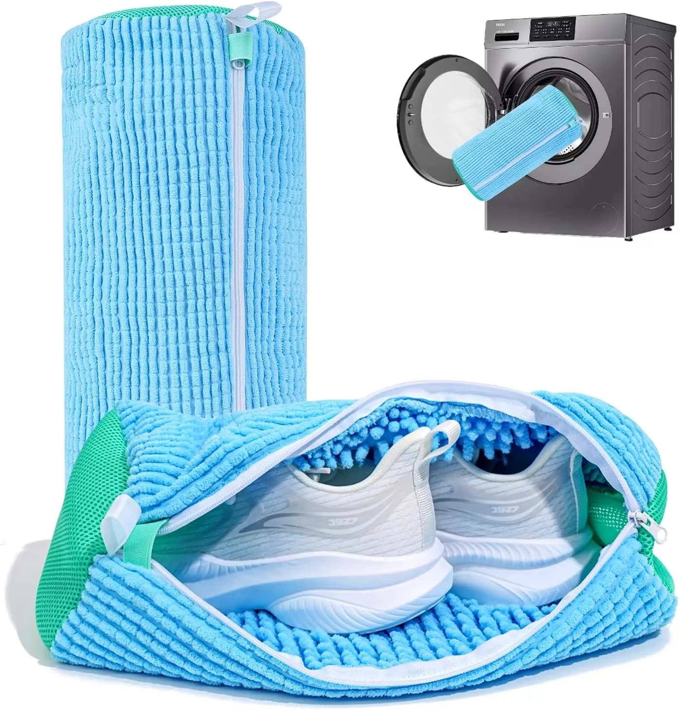 Durable Shoe Washing Machine Bag for All Shoe Types-Yellow with Blue Zipper,Ideal for Sneakers and Casual Shoes,Laundry Wash Bag