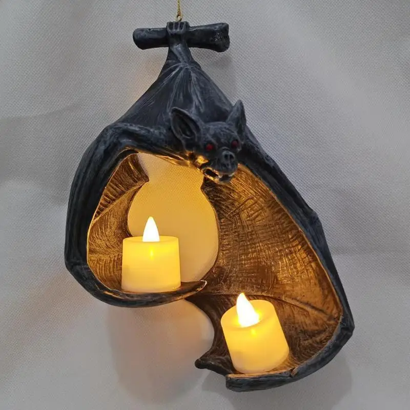 New Bat Wall Tealight Holder Halloween Candlestick Bat Statue Garden Hanging Candlestick Light Garden Home Halloween Decoration