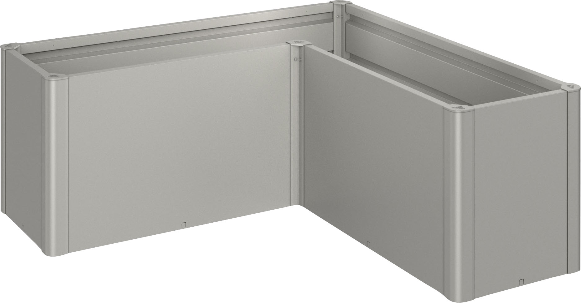 Hochbeet BIOHORT "BELVEDERE L-Form midi 1,5, verschiedene Farben", grau (quarzgrau, metallic), B:152cm H:61cm T:152cm, Stahl, Pflanzgefäße, 152x152x61 cm, extrem langlebig, aus Metall Image