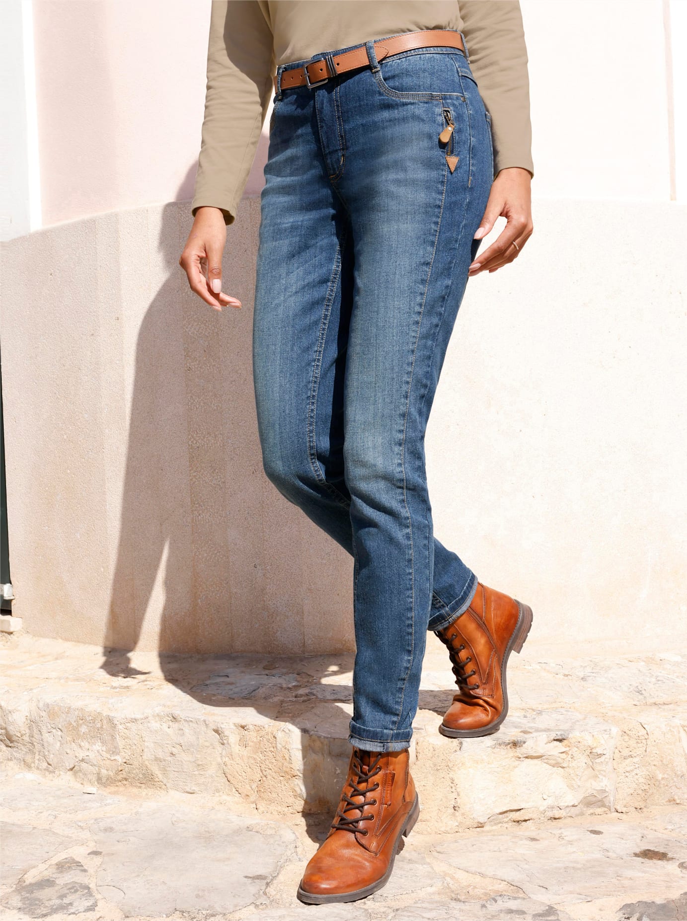 5-Pocket-Jeans CASUAL LOOKS, Damen, Gr. 23, Kurzgrößen, blau (blau, stone, washed), 99% Baumwolle, 1% Elasthan, unifarben, lang, Jeans 5-Pocket-Jeans