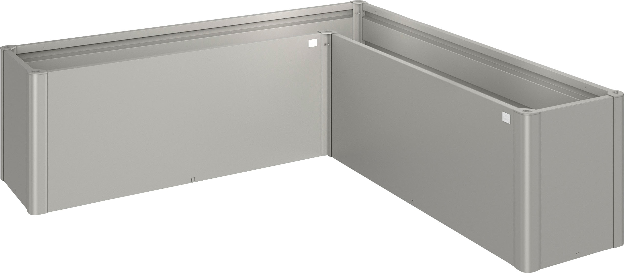 Hochbeet BIOHORT "BELVEDERE L-Form midi 2, verschiedene Farben", grau (quarzgrau, metallic), B:201,6cm H:61cm T:201,6cm, Stahl, Pflanzgefäße, 201x201x61 cm, extrem langlebig, aus Metall Image