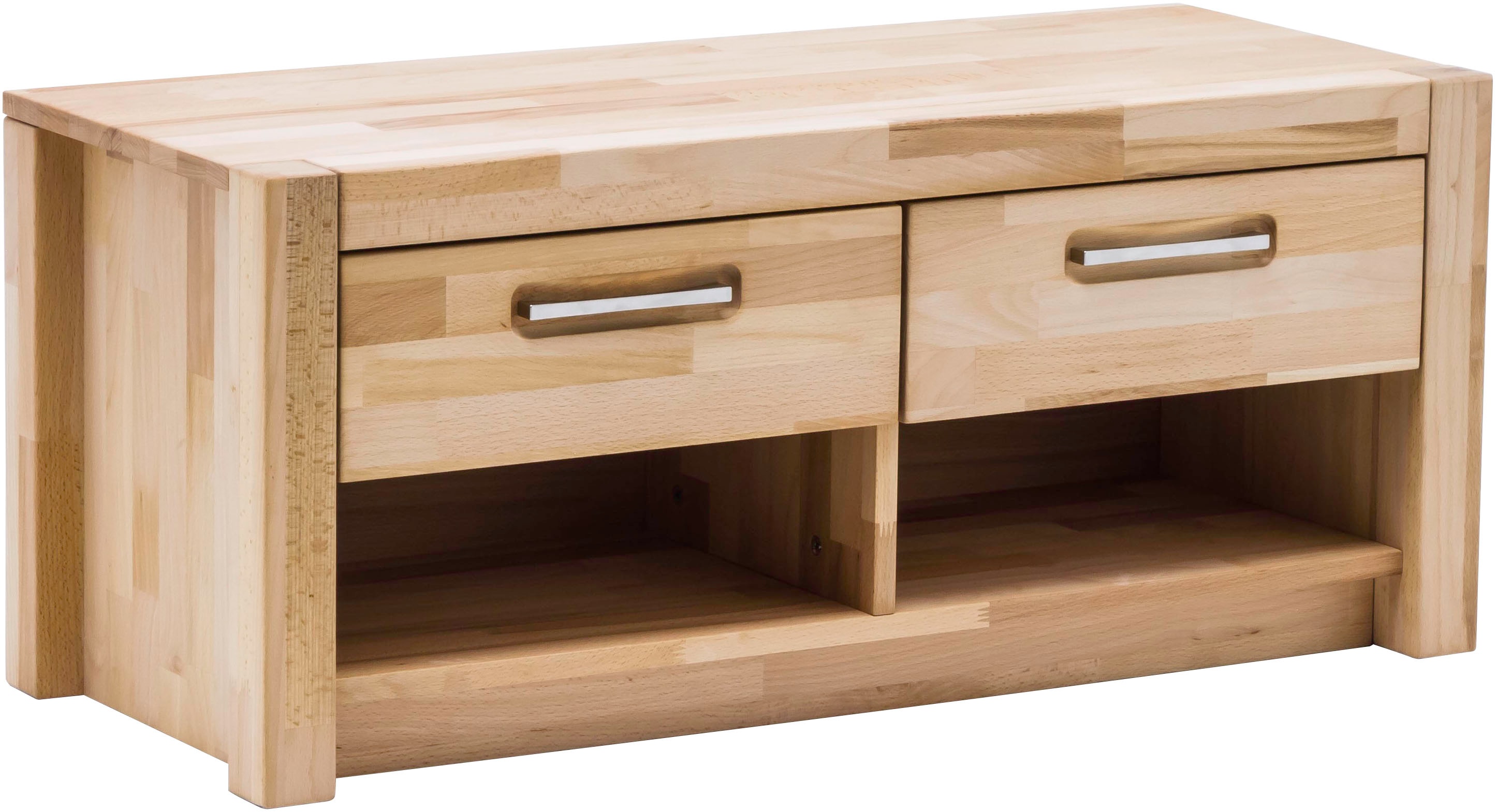 Garderobenschrank MCA LIVING "Fenja Garderobenbank, Flurbank, Bank, Ablagebank - Breite 100 cm", beige (kernbuchefarben), B:100cm H:43cm T:40cm, Massivholz, Schränke, Massivholz, Kernbuche,2 offene Fächer, 2 Schubkästen, Made in Europe Image
