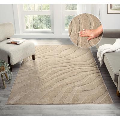Teppich OTTO HOME "Benia, Hoch-Tief-Struktur", beige, B:160cm H:19mm L:230cm, Kunstfaser, Teppiche, Wellen-Design, leichter Glanz, modern, Wohnzimmer, Schlafzimmer Image