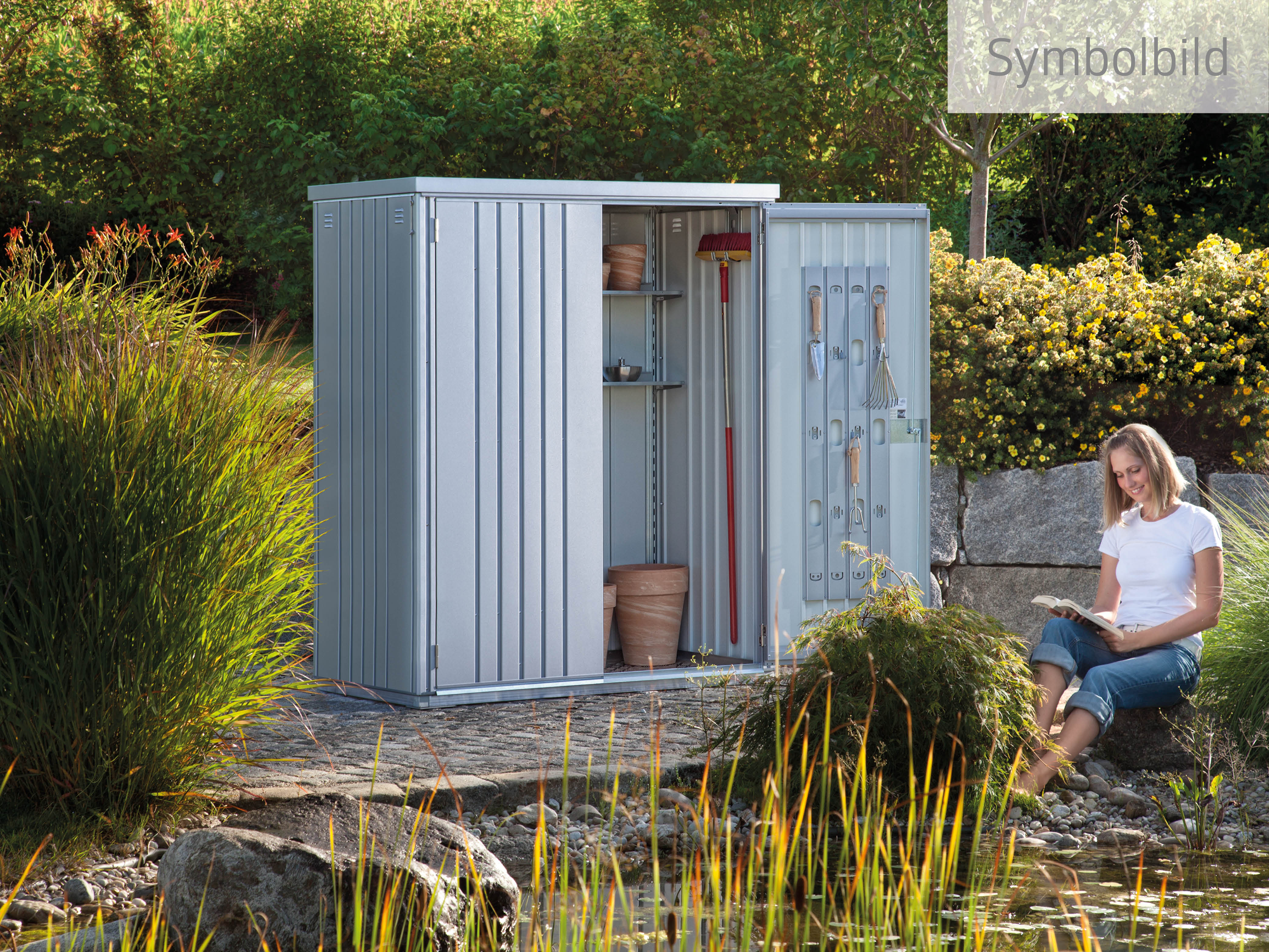 Garten-Geräteschrank BIOHORT "Gr. 150, verschiedene Farben", silber (silber, metallic), Gerätehäuser, Stahl, aus Metall mit hohem Nutzwert