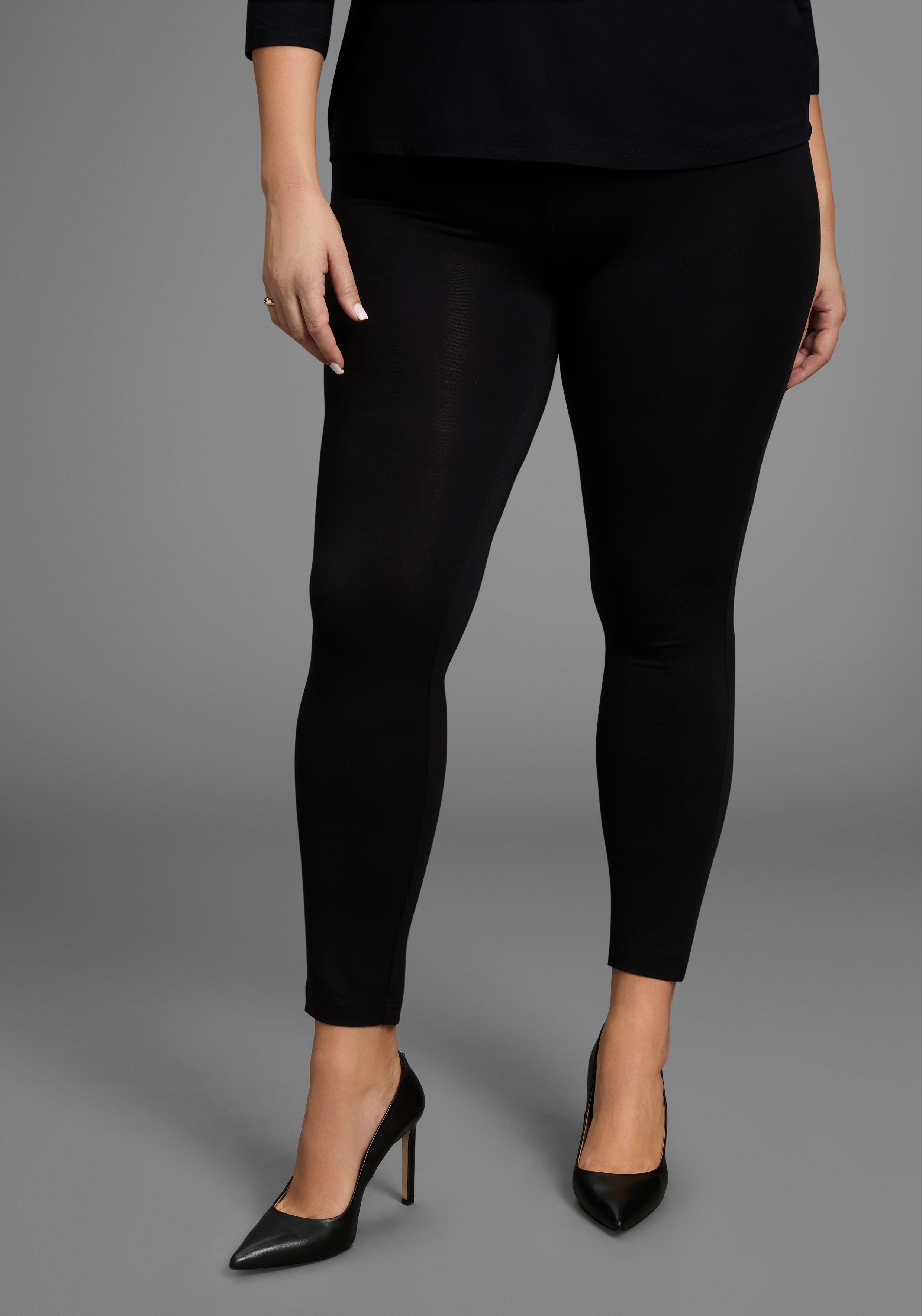 Leggings LAURA SCOTT CURVE, Damen, Gr. 54, N-Gr, schwarz, Single Jersey, Obermaterial: 94% Viskose, 6% Elasthan, unifarben, Basic, eng lang, Hosen Leggings, aus elastischem Jersey mit Gummizugbund - GROSSE GRÖSSEN