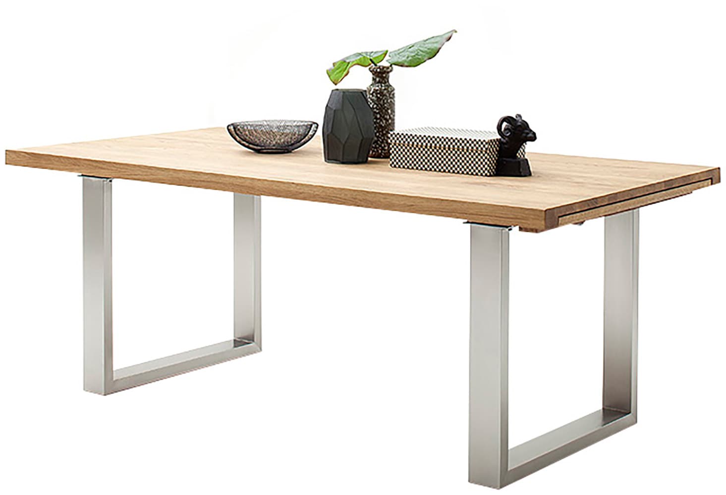 Kulissen-Esstisch MCA FURNITURE "Dayton Esstisch Kufentisch", braun (wildeiche geölt, edelstahl gebürstet, wildeiche geölt), B:220cm H:77cm T:100cm, Wildeiche geölt, Holz, Massivholz, aufgedoppelt, Tische, Esstisch Ausziehbarer Esstisch...