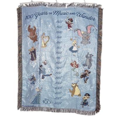 Disney Bedding | Disney 100 Years Metallic Woven Tapestry Throw Blanket 48"X 60" Blue Fringe Edge | Color: Blue | Size: Os