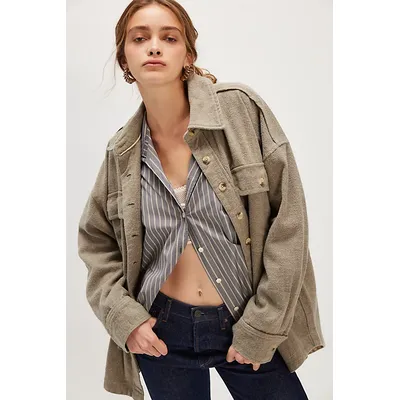 We The Free Peached Twill Shirt Jacket at Free People in Green Combo, Size: XS
